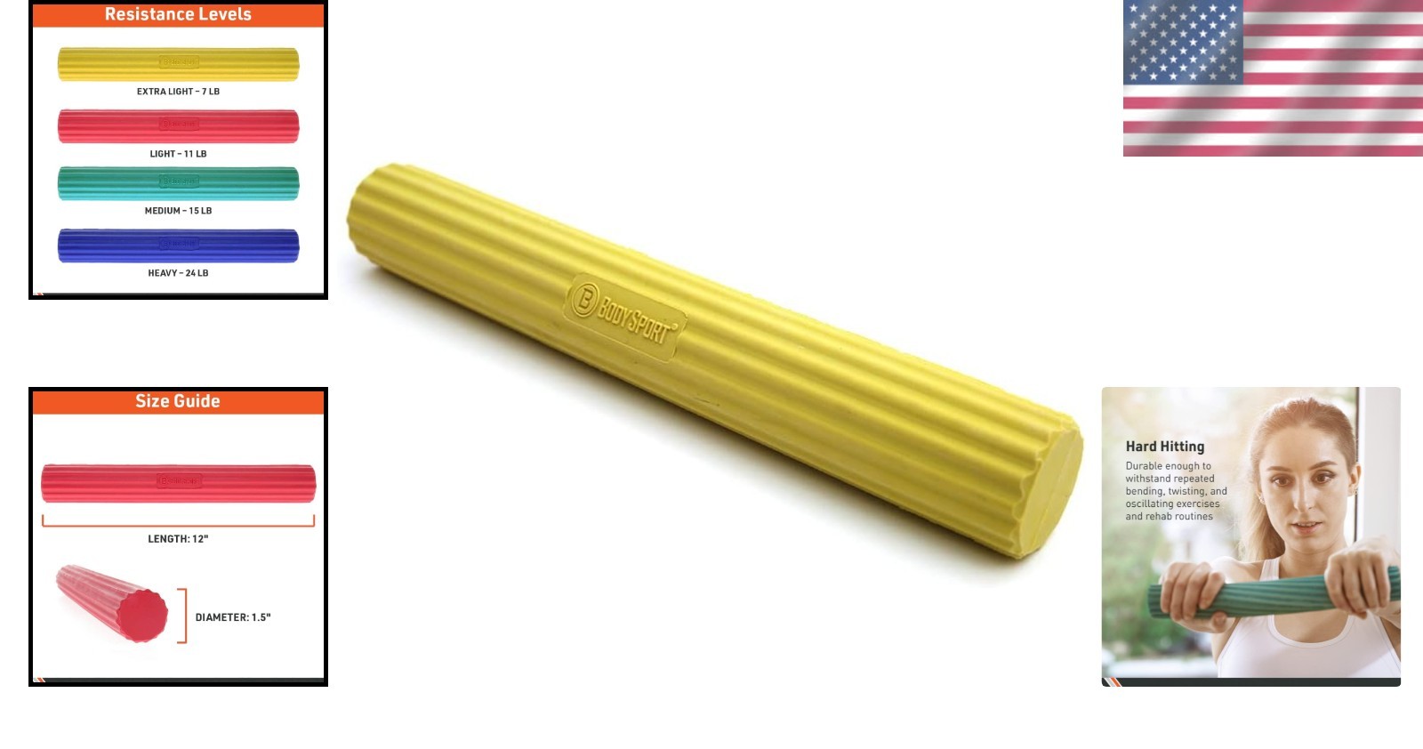 BodySport Twist & Flex Bar: Durable Rubber Resistance Trainer for Arm Injuries