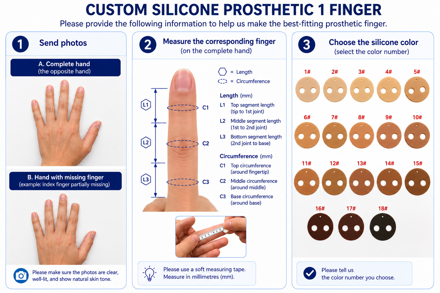 Custom Silicone Prosthetic 1 Finger Cosmetic Replacement