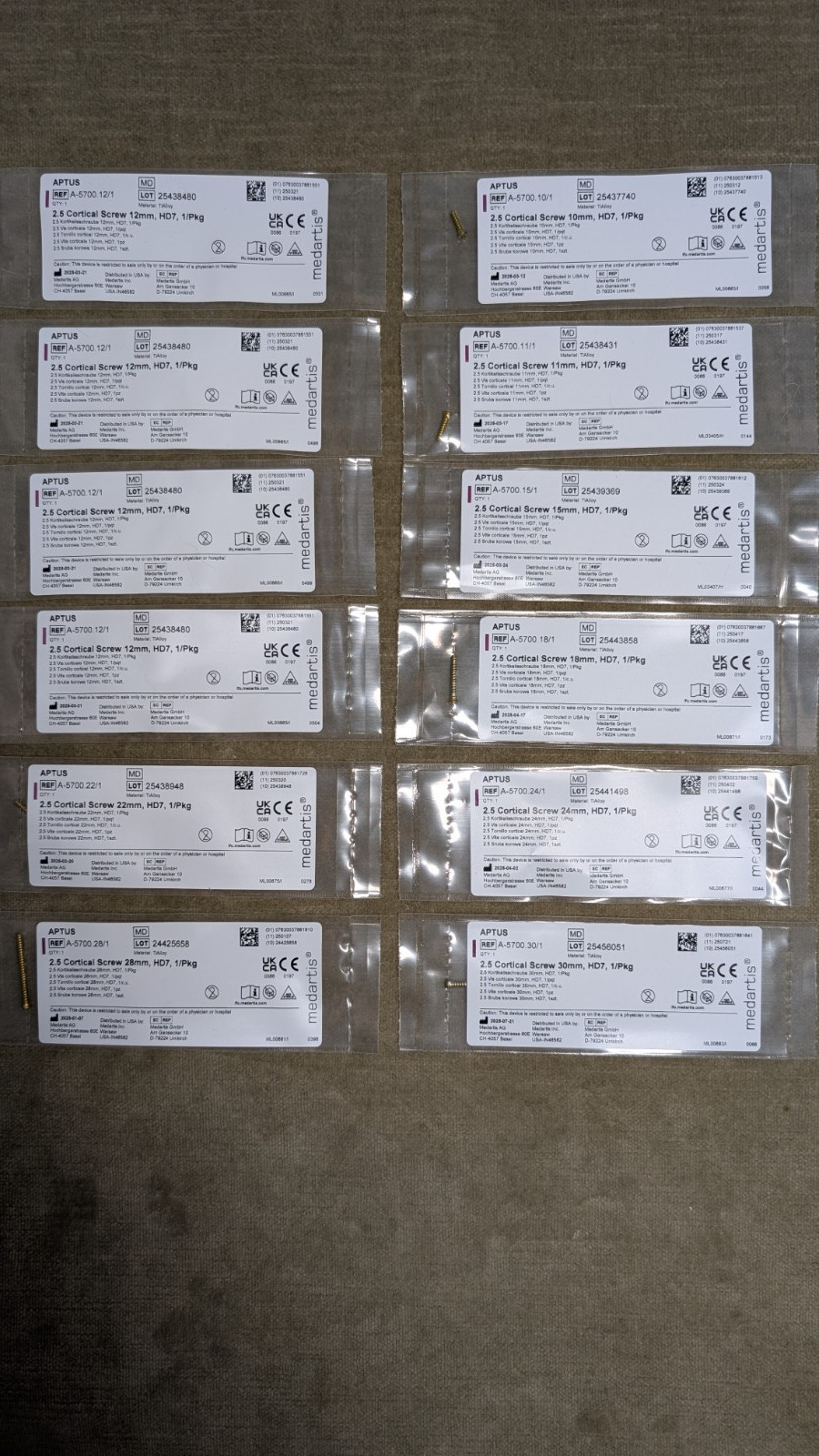 APTUS and Medartis Inc. Lot of 24 orthopedic tools and screws Basel Swiss