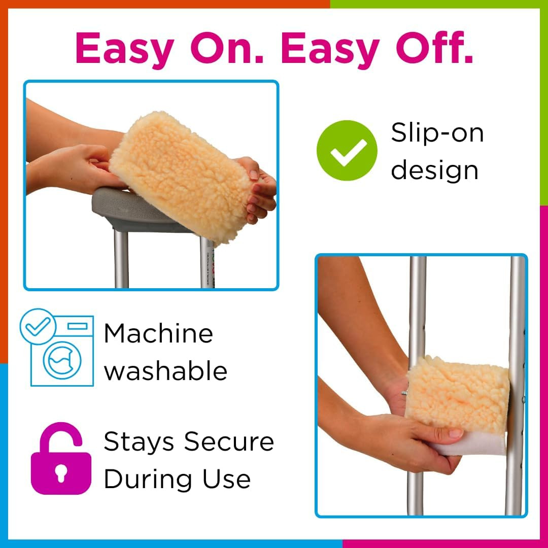 Medical Products Sheepskin Fleece Crutch Pads, Universal Fit Padded Cushion Flee