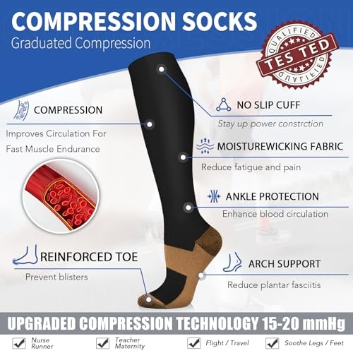 Copper Compression Socks for Men & Women 8 Pack 15 Large-X-Large 01 Black