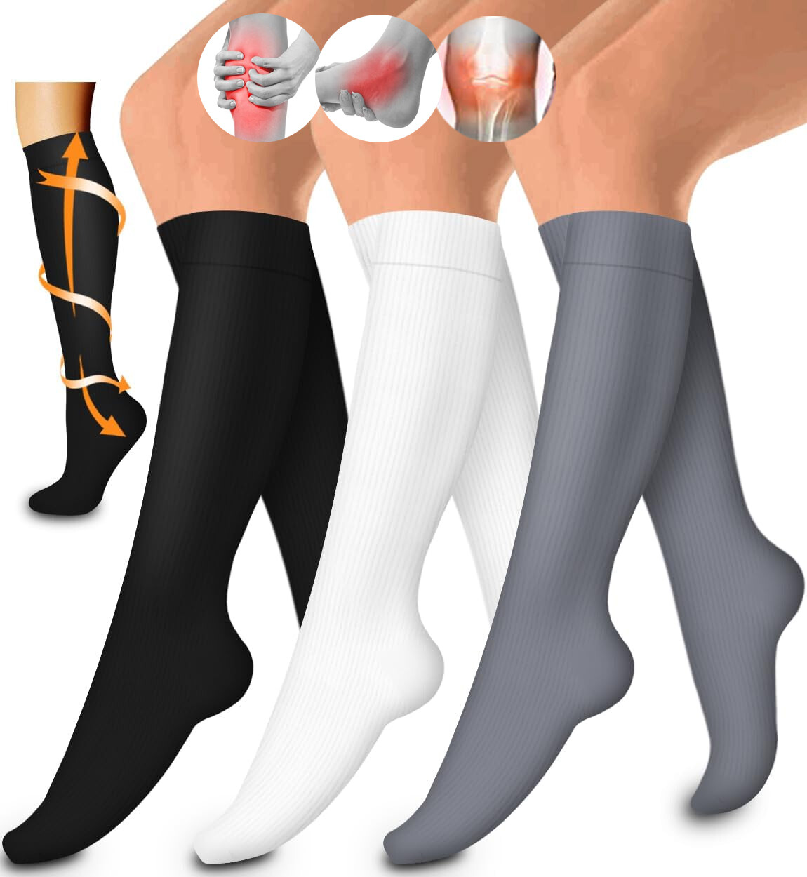 3 Pairs Compression Socks for Women&Men Circulation Knee High Stockings