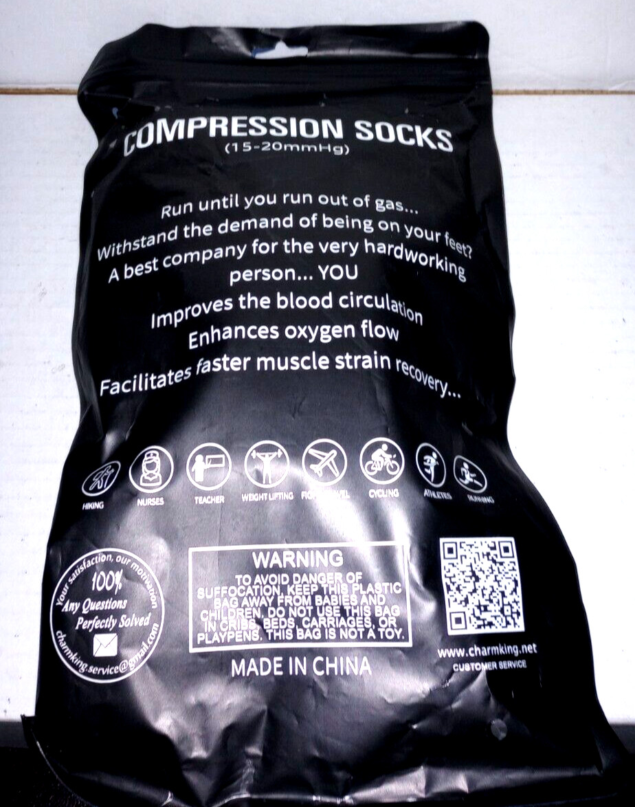 Compression Socks – 2 Pair (1 Black Pair & 1 Tan Pair) 15-20 mmHg – New
