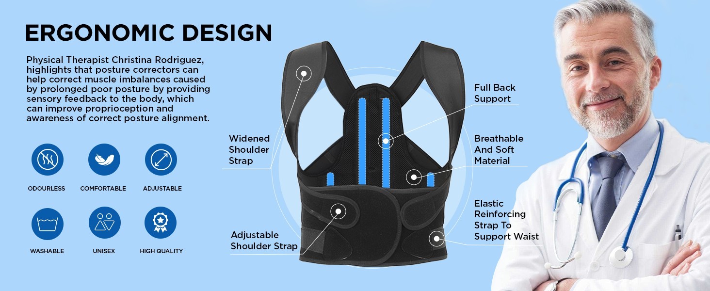 Posture Corrector Back Support Brace Relieve Upper Back Shoulder Pain Relief EUC