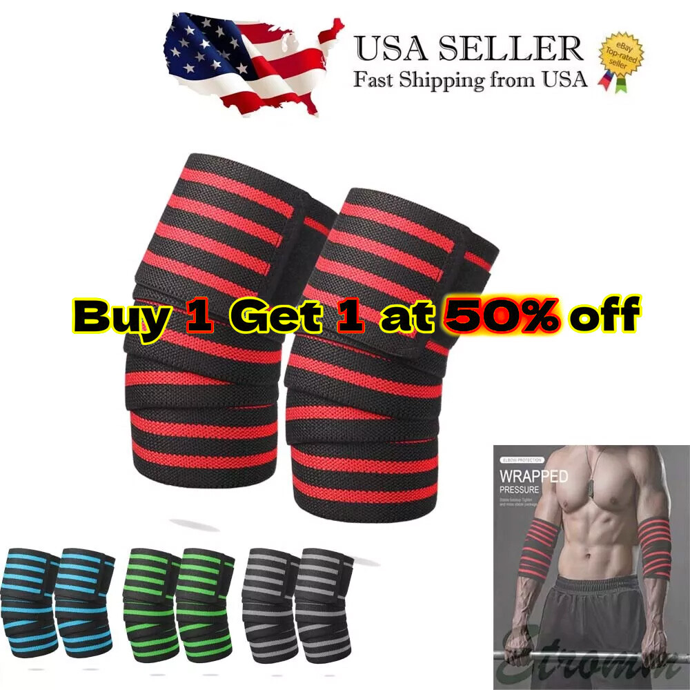 2PC Wrapped Elbow Sleeve Brace Wrap Adjustable weightlifting Support Pain Relief