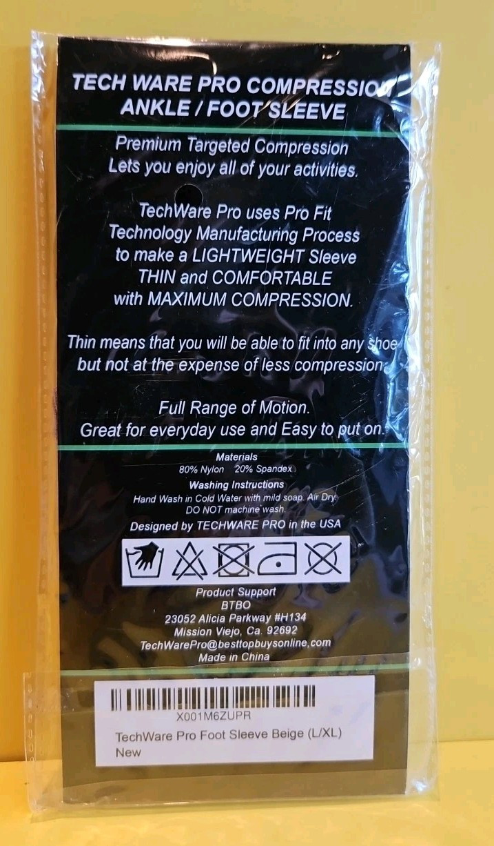 TechWare Pro Ankle Brace Compression Sleeve~Relieves Achilles Tendonitis Sz L/XL