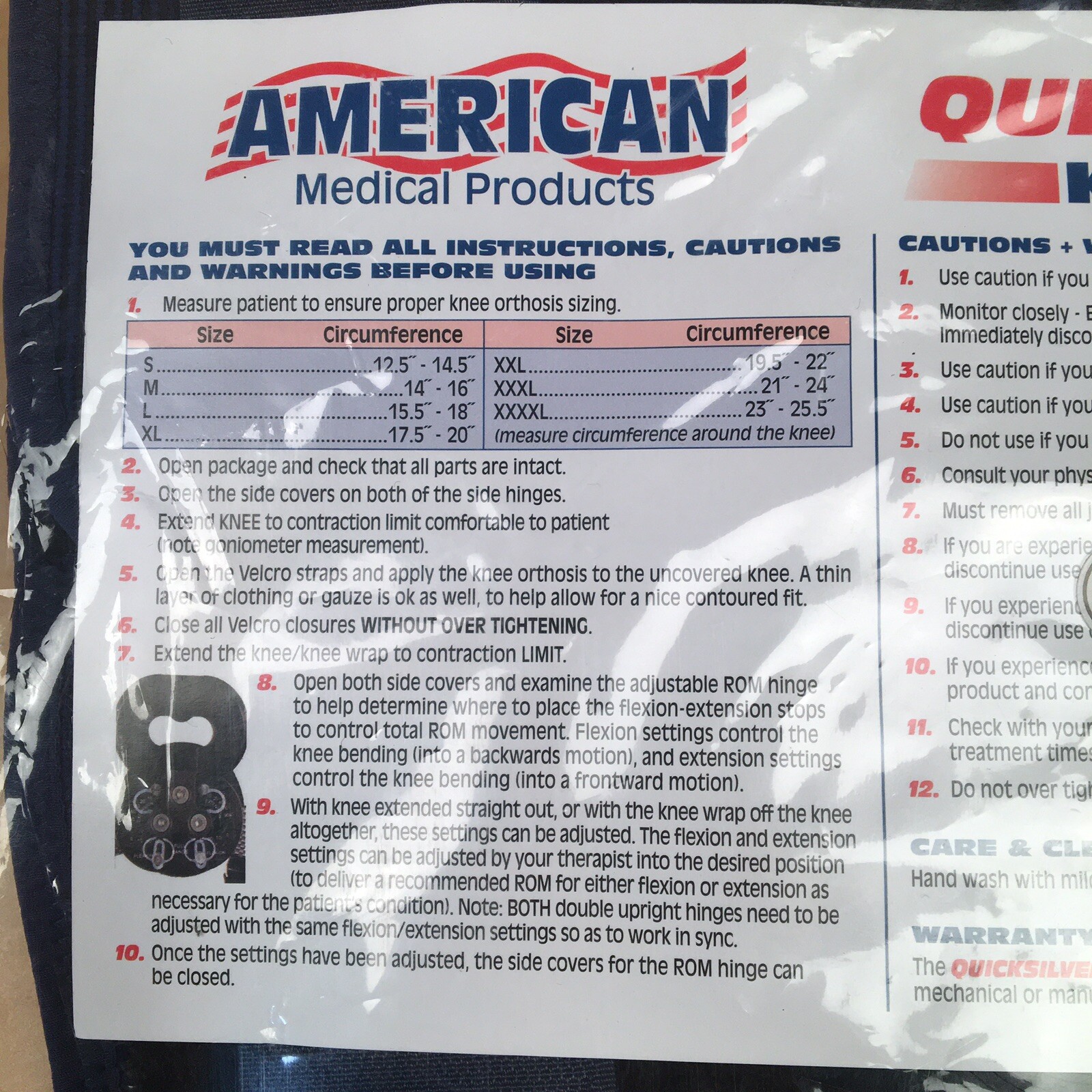 American Medical Products Quicksilver Knee Brace Blue Size Medium Brand New