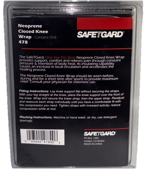 SafeTGard #478 Football/All Sport Padded Black Knee Wrap Adjust Neoprene Support