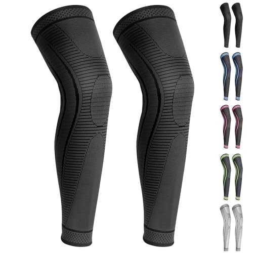 2 Pack Full Leg Compression Sleeves for Men And Women Long Knee Large Black