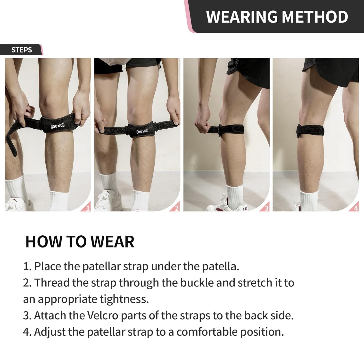 GOUNOD Patellar Tendon Support Strap 2 Pack,Knee Strap for Knee Pain Relief,Pate