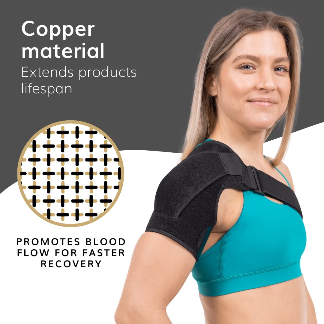 BraceAbility Shoulder Support Brace – Compression Copper Arm L/XL, Black