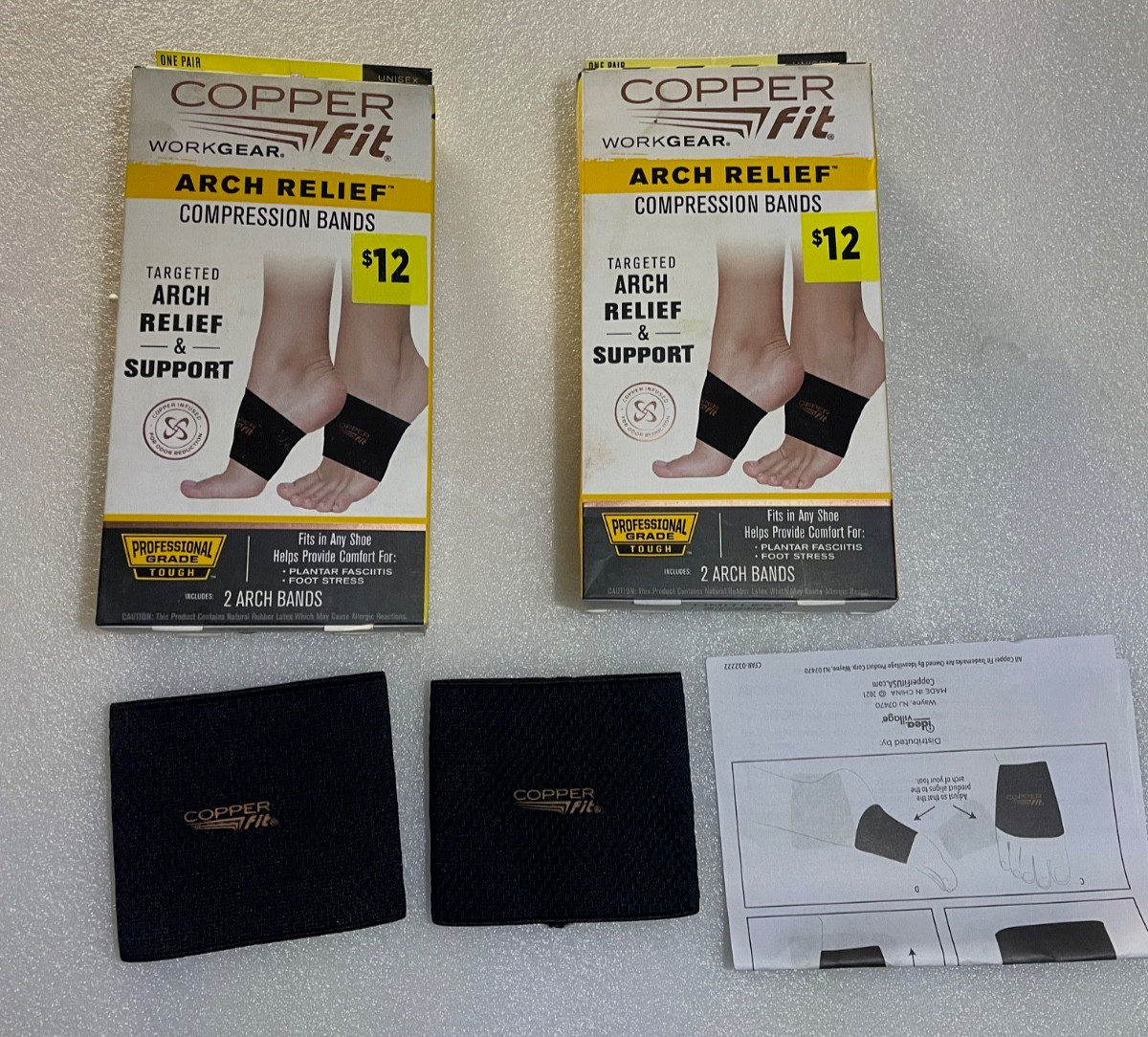 2X PAIR Copper Fit Arch Relief Compression Bands, Professional Plantar Fascitis