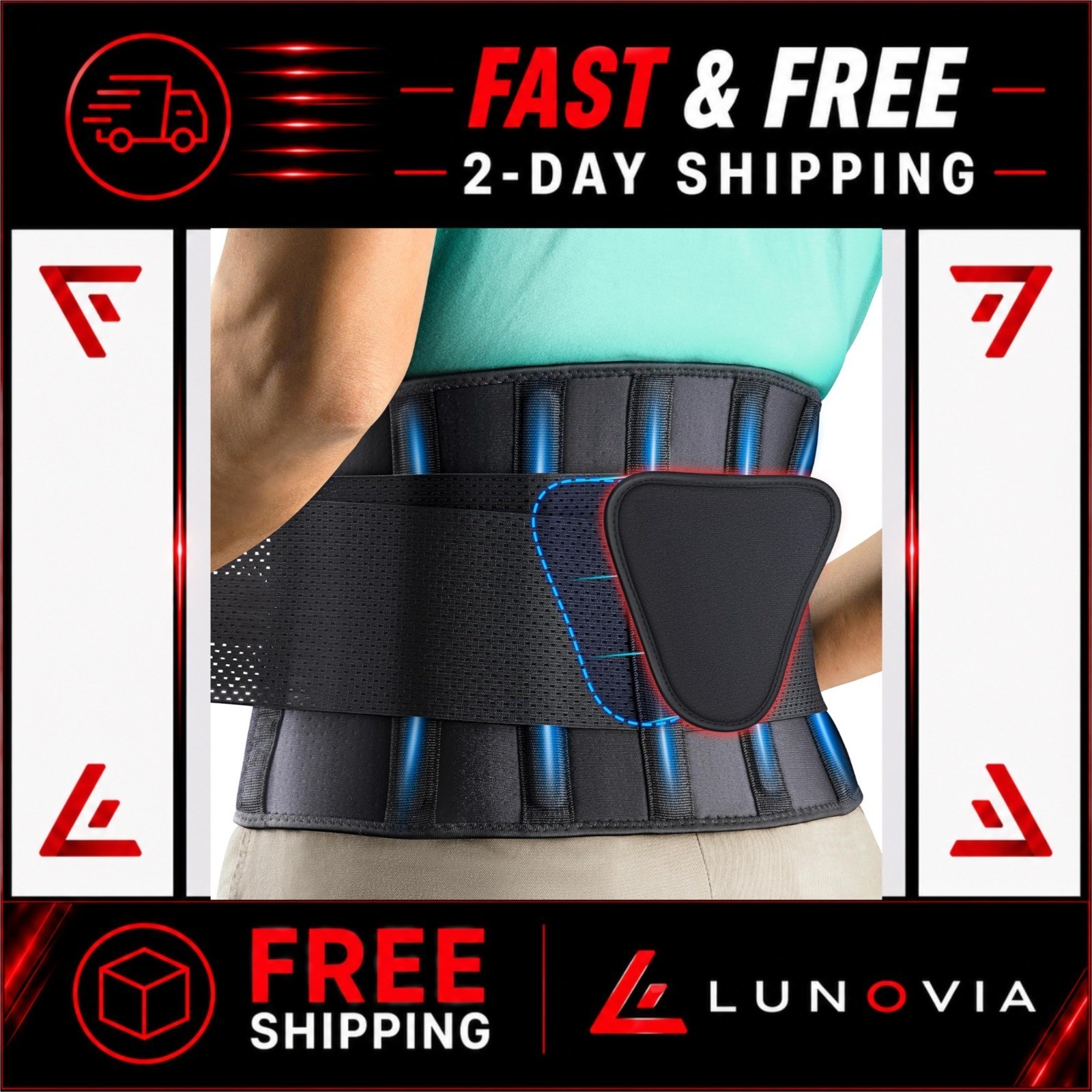 FEATOL Back Brace Support Belt for Back Pain, Adjustable Lumbar Support