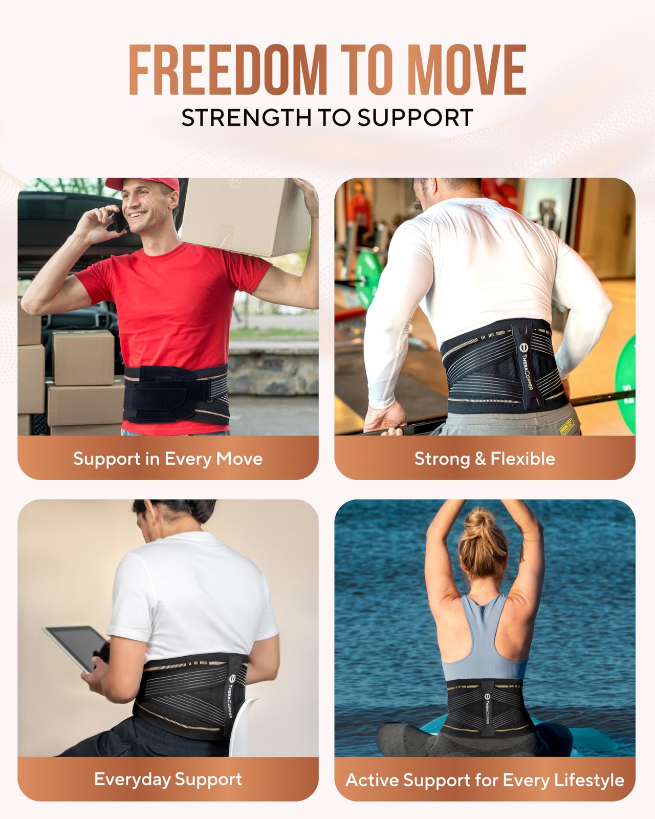 TheraCopper Copper Back Brace for Men & Women — Lumbar Support Large, Black