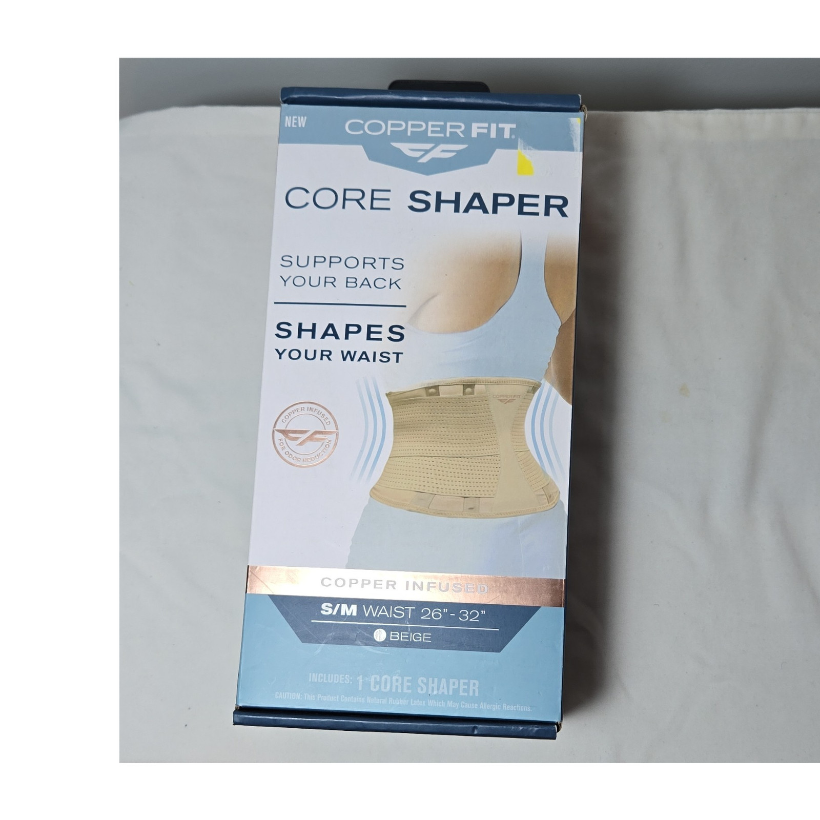 Copper Fit Core Shaper Lumbar Support Belt S/M Waist 26-32 Beige Copper Infused