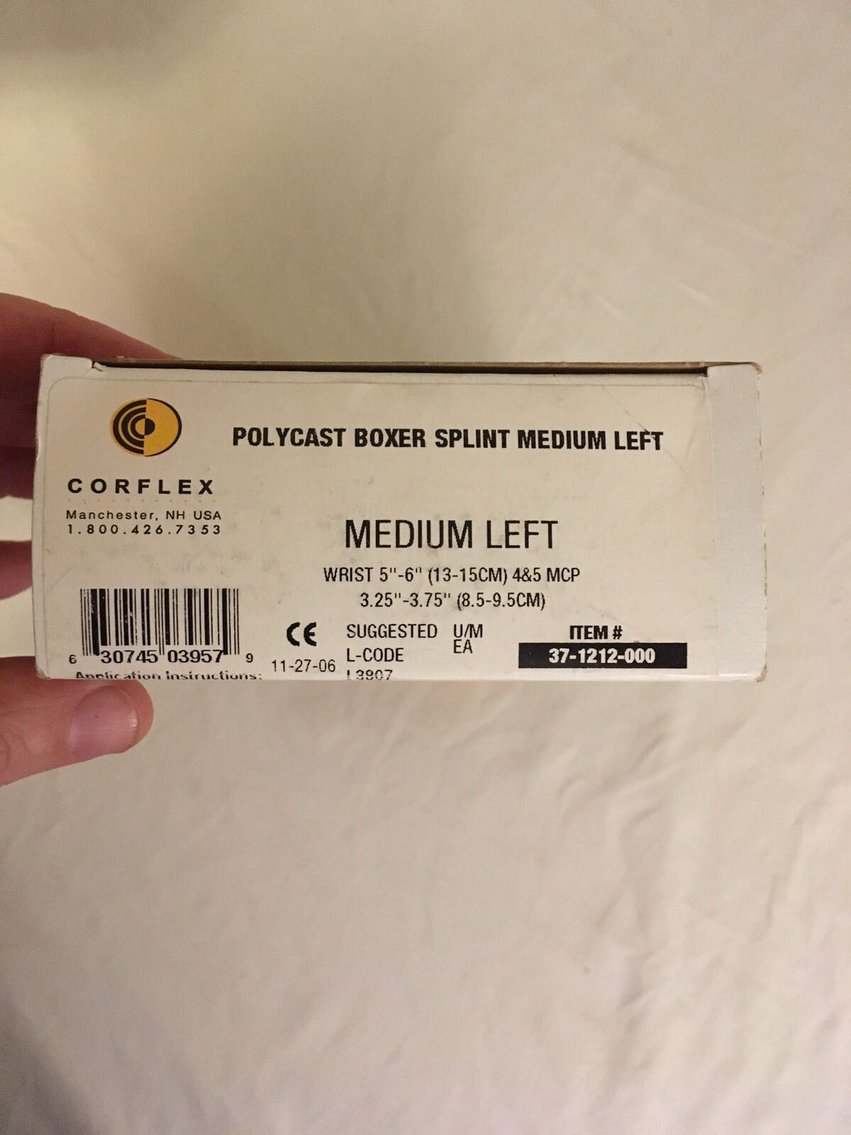 Coreflex Polycast Boxer Splint Medium Left Wrist 5″-6″ 4&5 MCP #37-1212-000 NIB