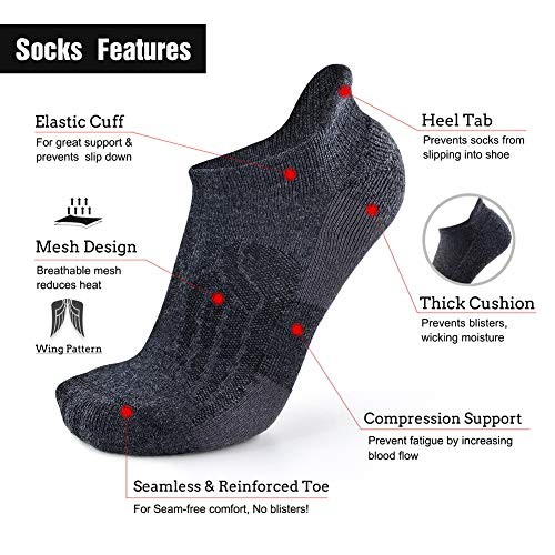 Merino Wool Compression Support Ankle Running Large-X-Large 6 Pairs Dark Grey