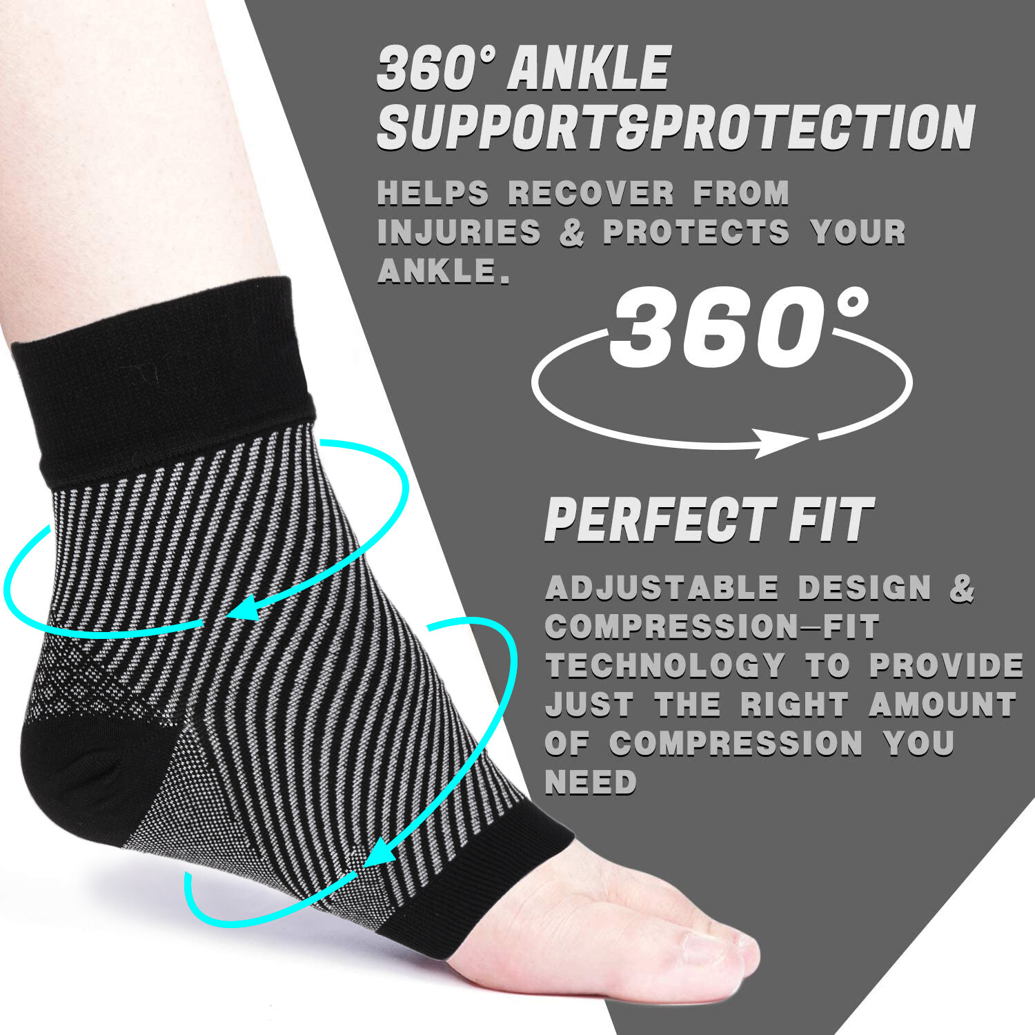 2 Pairs, XL Size, Compression Socks Foot Sleeves for Sport Arthritis Pain Relief