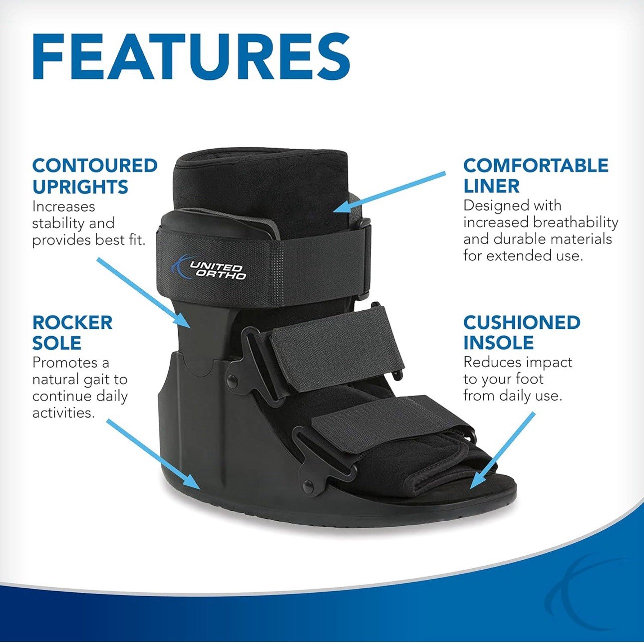 United Ortho USA14013 Short Cam Walker Fracture Boot, Small, Black Size Small