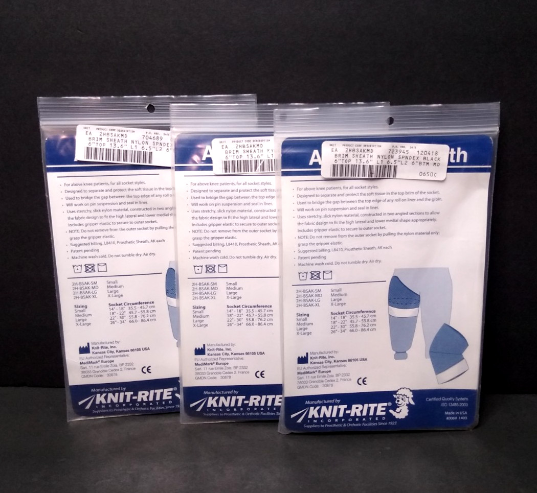 3 NEW Knit-Rite Soft Nylon Spandex Prosthetic Socks, Medium Black, Made in USA