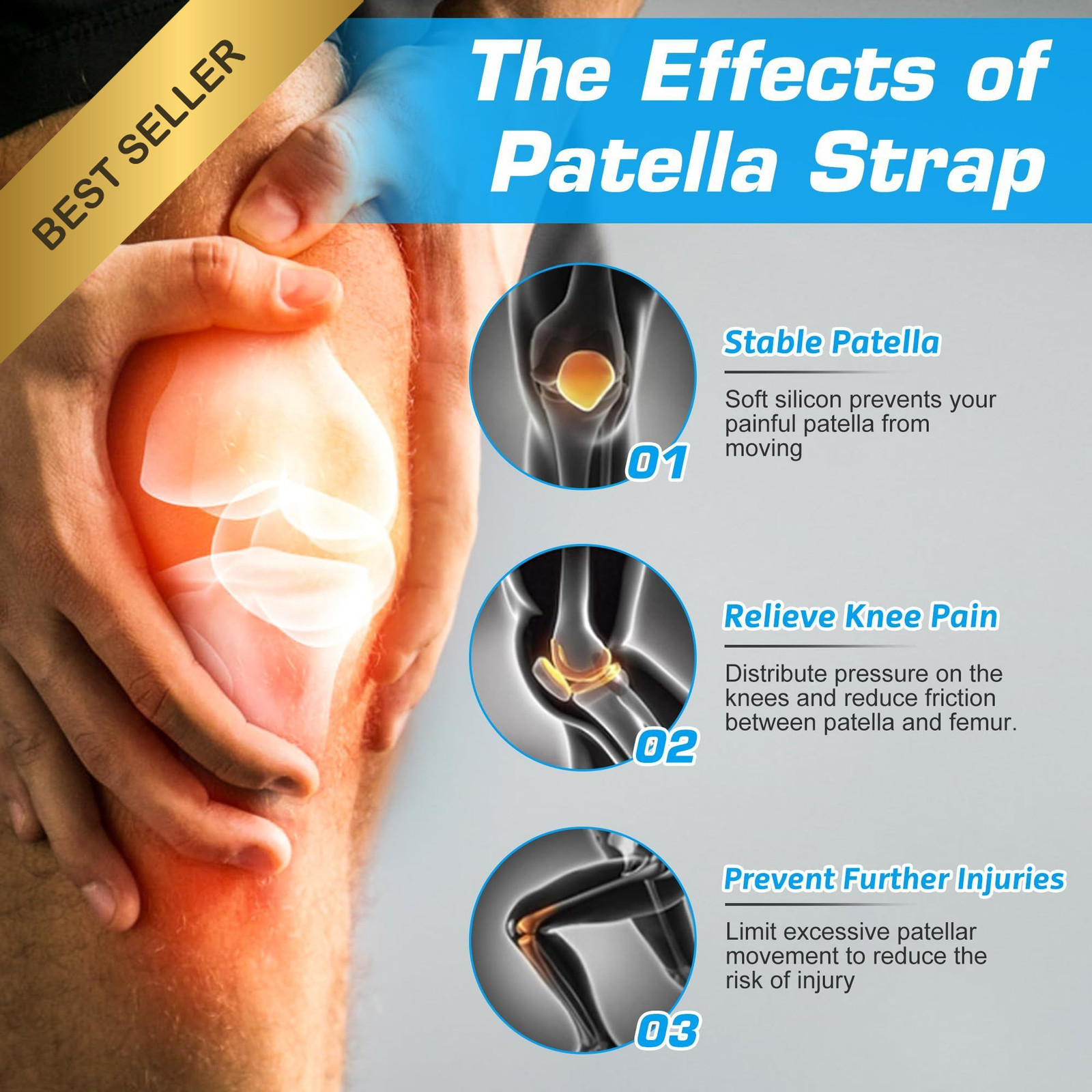 IPOW 2 Pack Patella Tendon Knee Strap Support Pain Relief for Running Workouts