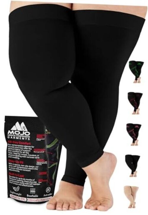 – 20-30mmHg Graduated Support Thigh-Hi Leg Sleeves with Grip 4X-Large Black