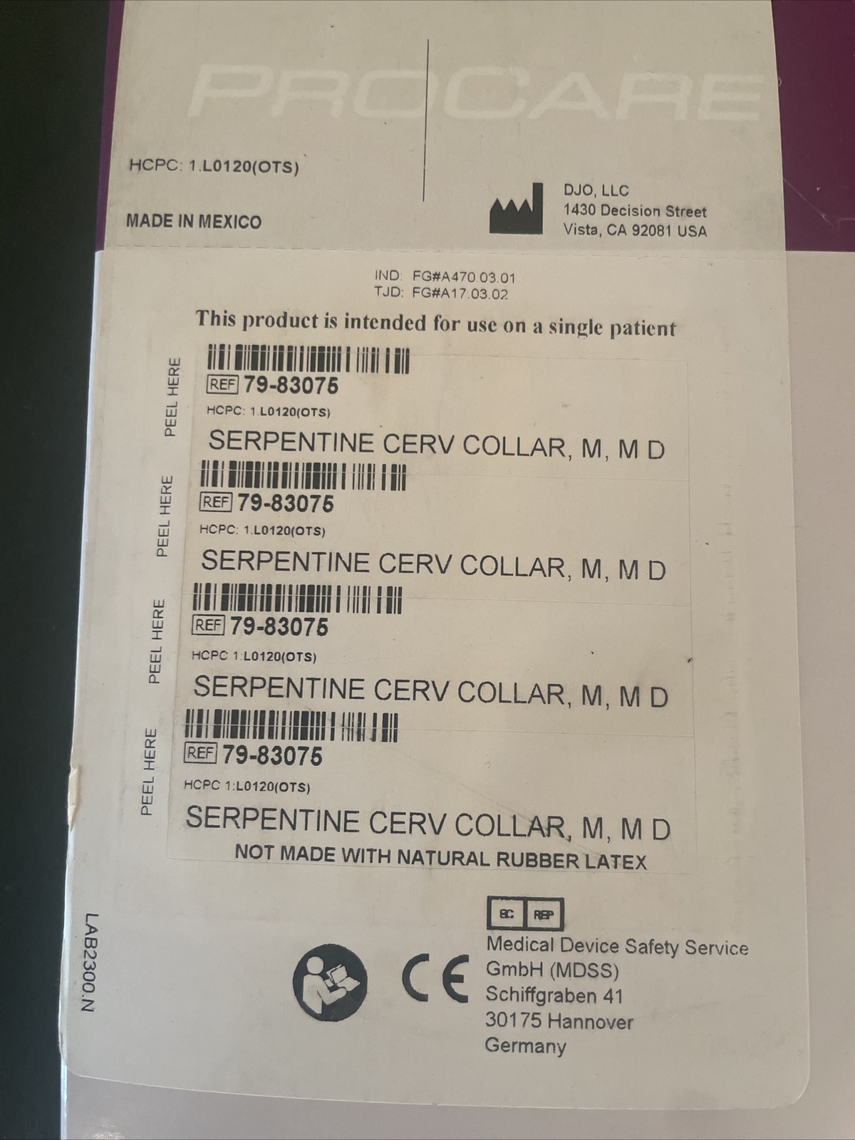 DJO SERPENTINE CERVICAL COLLAR 79-83075 SIZE MEDIUM AND MEDIUM DENSITY NEW
