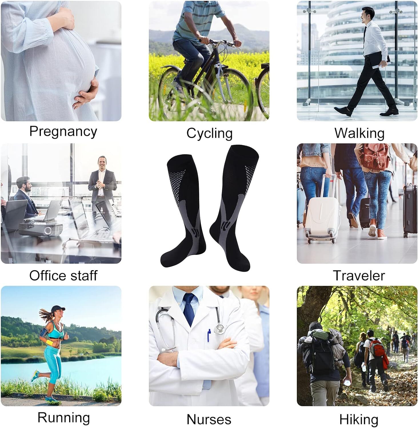 1-2 Pair Compression Socks 20-30 mmhg Knee High Men Women Calf Leg Brace Support