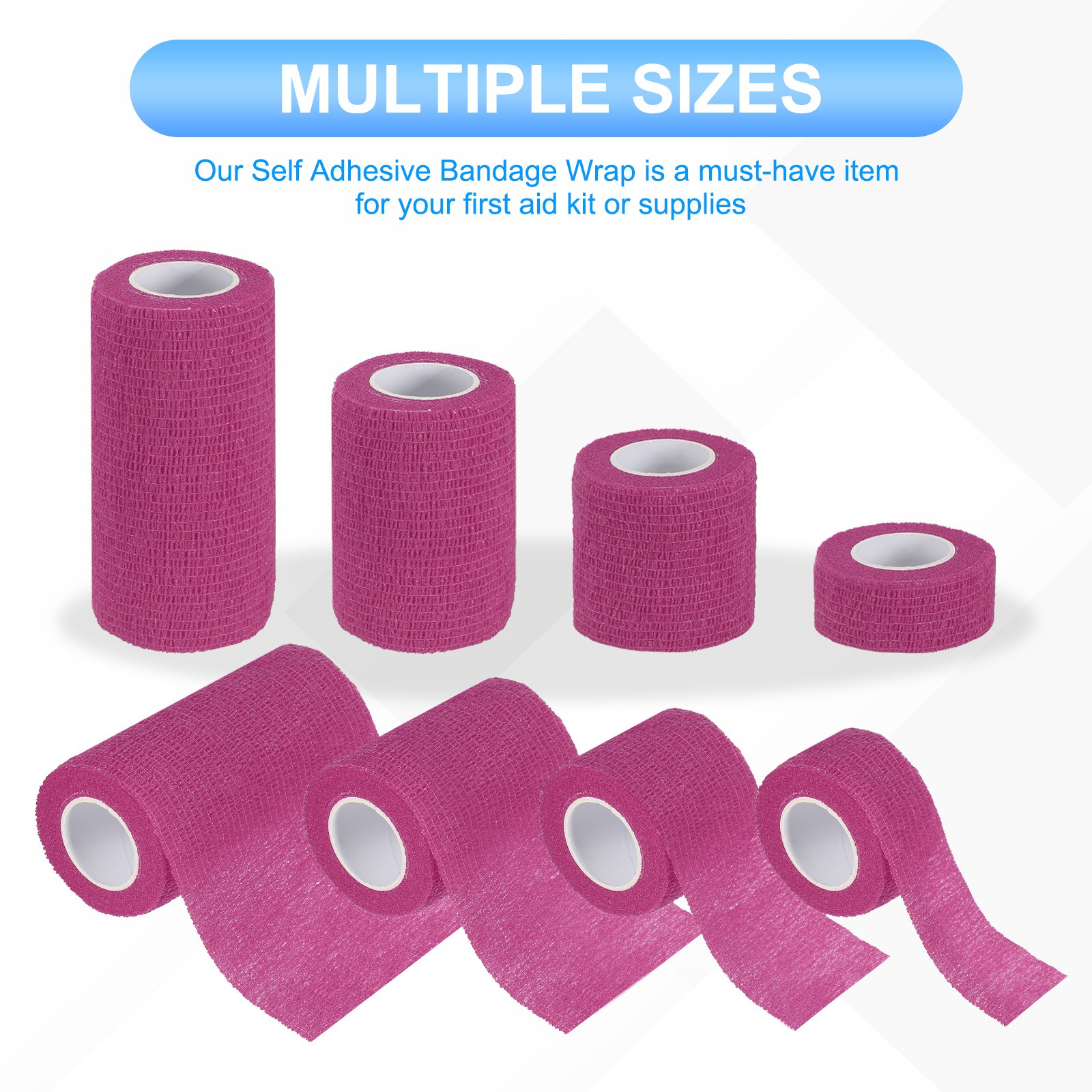 1″/2″/3″/4″ 4 Pcs 5 Yard Self Adhesive Bandage Wrap Self Tape Pink