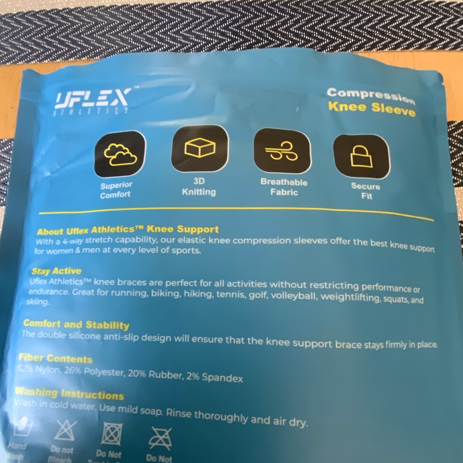 UFlex Athletics Knee Compression Sleeve XL, Anti-Slip Breathable, Purple/Gold