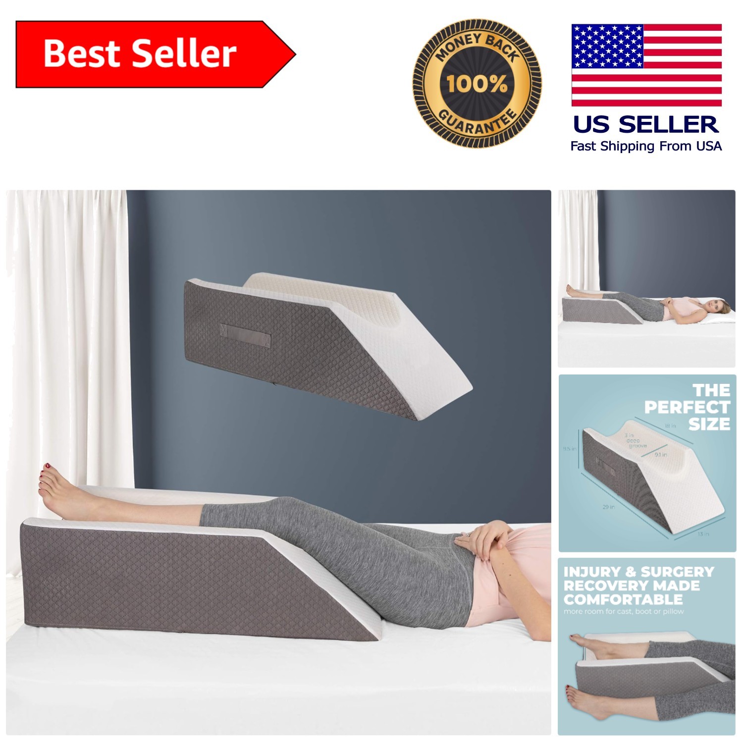 Post Surgery Leg Elevation Pillow – Contoured Jacquard Support for Recovery