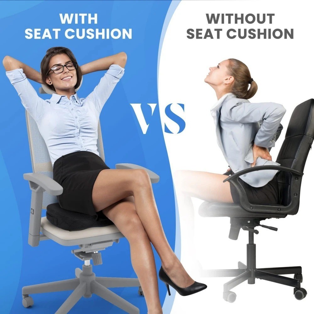 Memory Foam Seat Cushion Back, Tailbone & Hip Pain Relief for Office Chair / Car