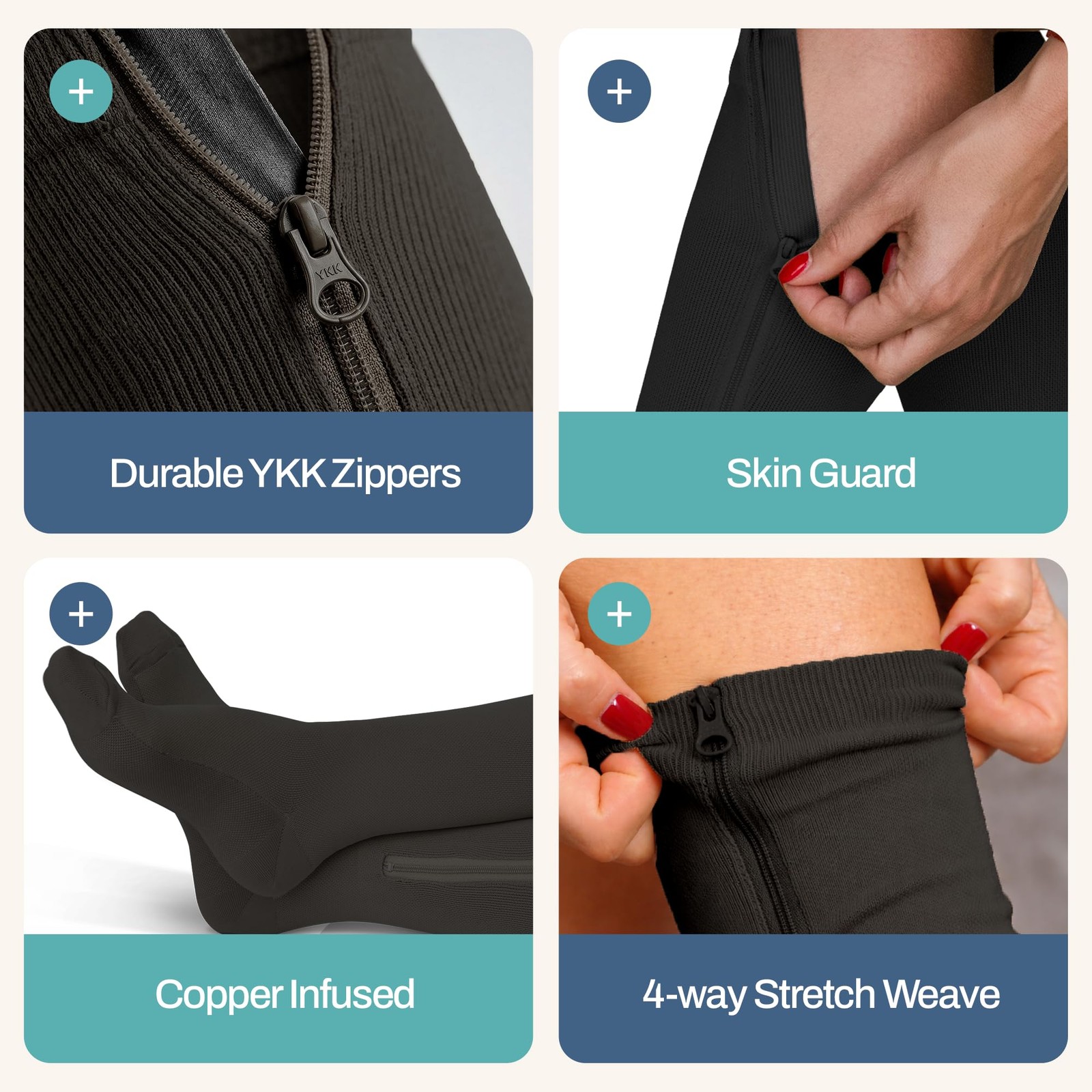 ™ Zipper Compression Socks for Men & Women, 20-30mmHg Closed Toe Graduated Zi…