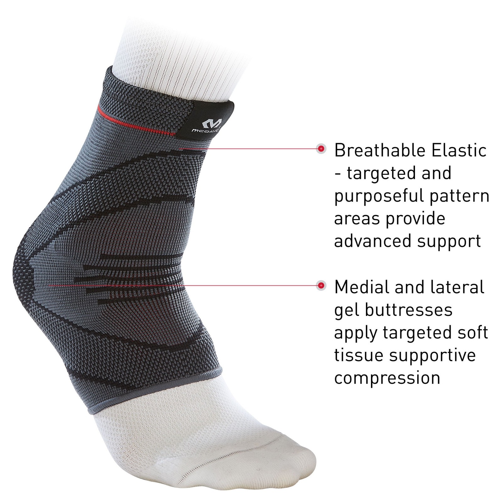 BLACK – MCDAVID ANKLE COMPRESSION KNIT SLEEVE W/ GEL BUTRESSES, SMALL/MEDIUM