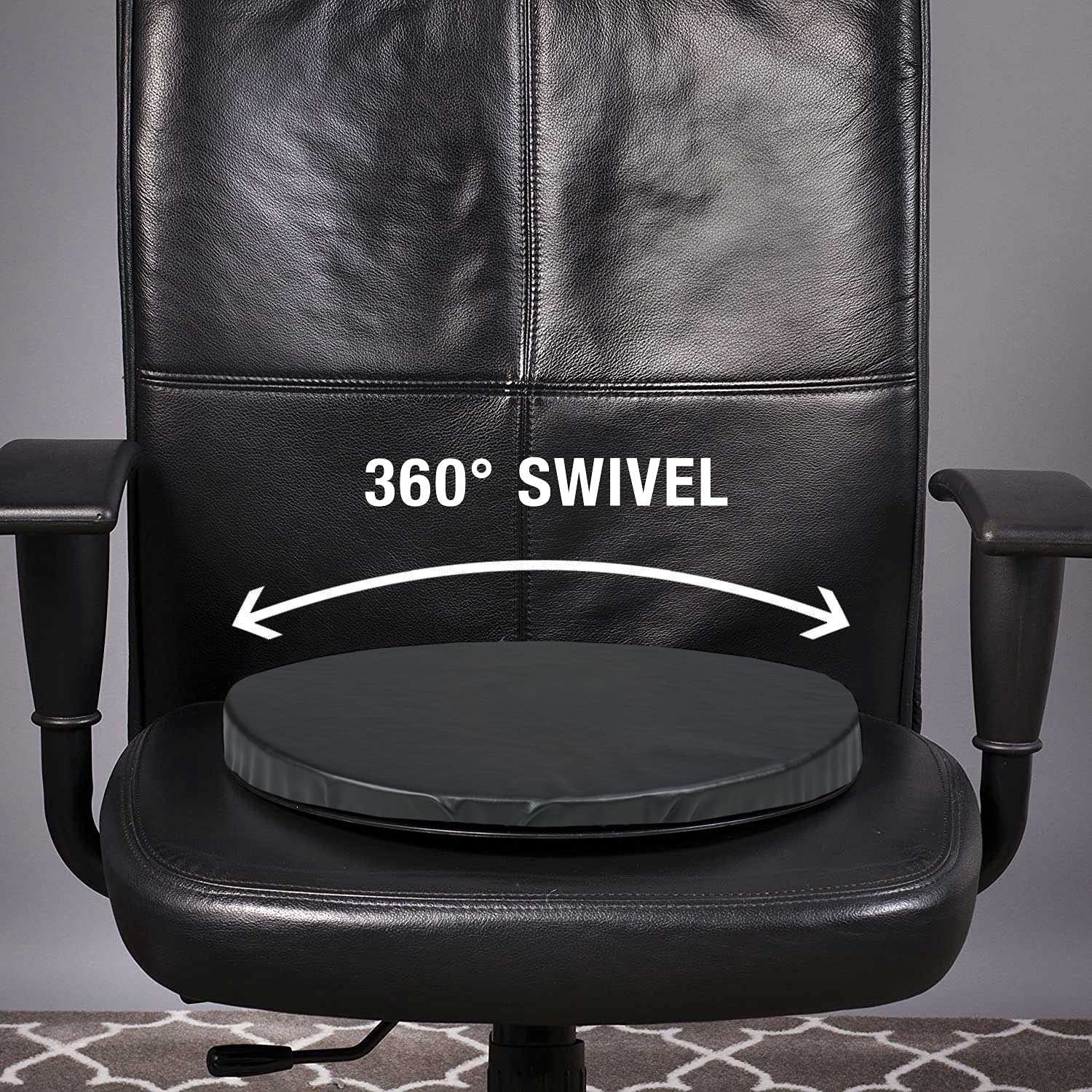 HealthSmart 360 Degree Swivel Seat Cushion, Chair 15 Diameter, Black Leather