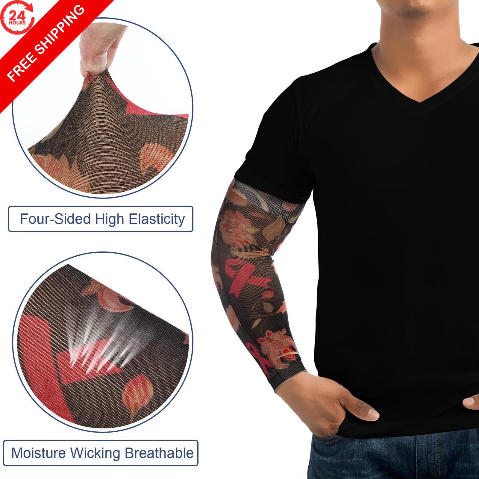 Toulite 2 Pairs Lymphedema Compression Arm Sleeves One Size, As Picture Shown
