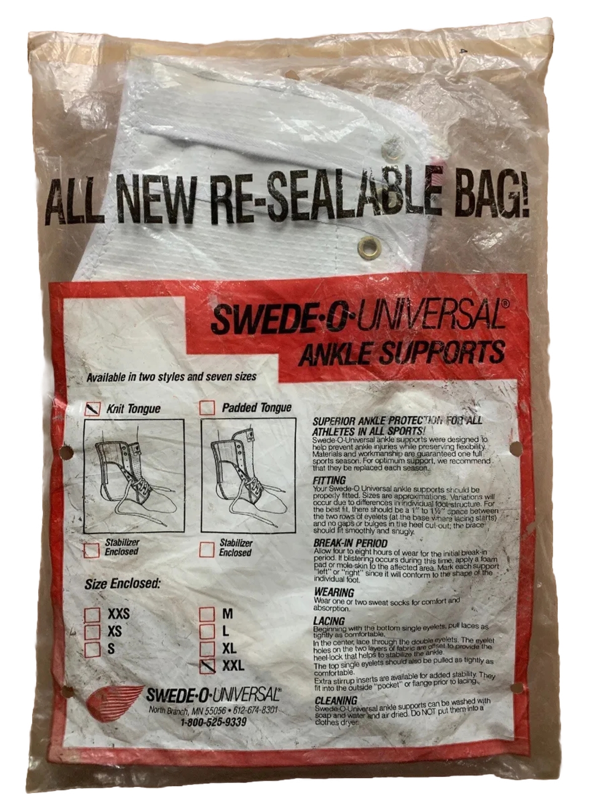 SWEDE-O ANKLE UNIVERSAL KNIT TONGUE ANKLE BRACE, EXTRA EXTRA LARGE XXL, NEW