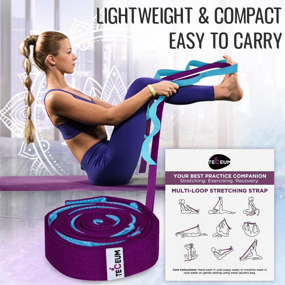 TECEUM Stretching Strap with 10 Loops for Physical Therapy and Rehab | Non-El…