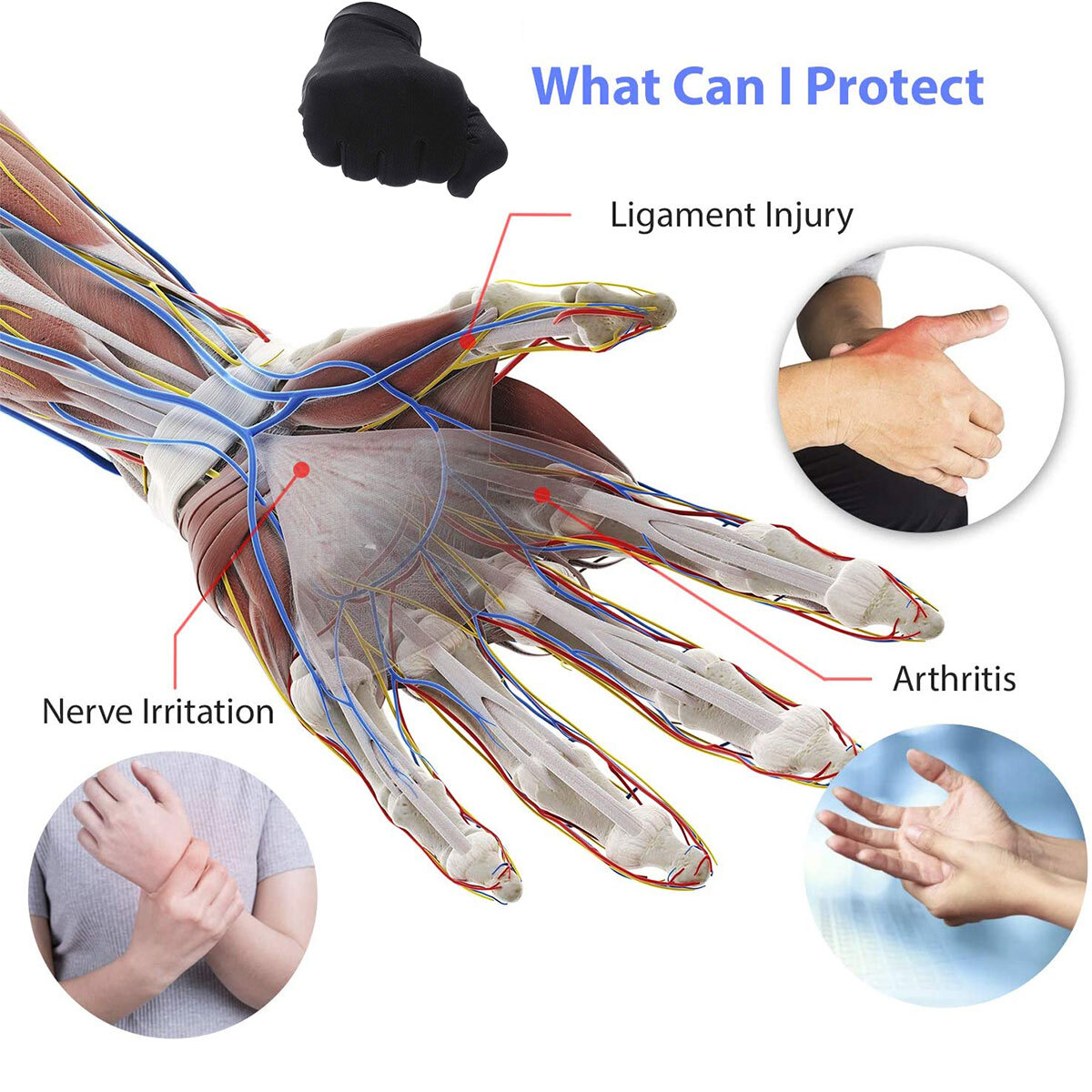 Non-Slip Copper Arthritis Compression Gloves Full Finger – L Fits 4″ Palm Width
