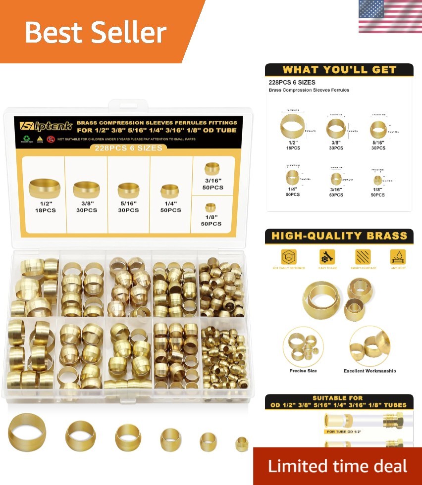 High-Quality 228PCS Brass Compression Ferrule Kit – 6 Sizes for All Applications