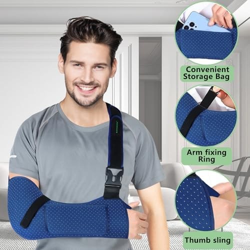 KONSEDIK Arm Sling Shoulder Support,Breathable Padded Brace with Pocket&Thumb…