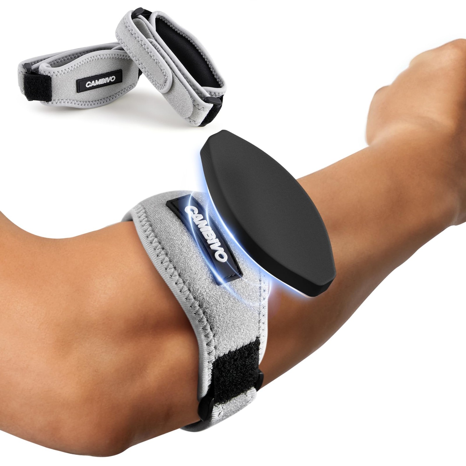 CAMBIVO 2 Pack Tennis Elbow Brace for Men & 2 Count (Pack of 1), Light Gray