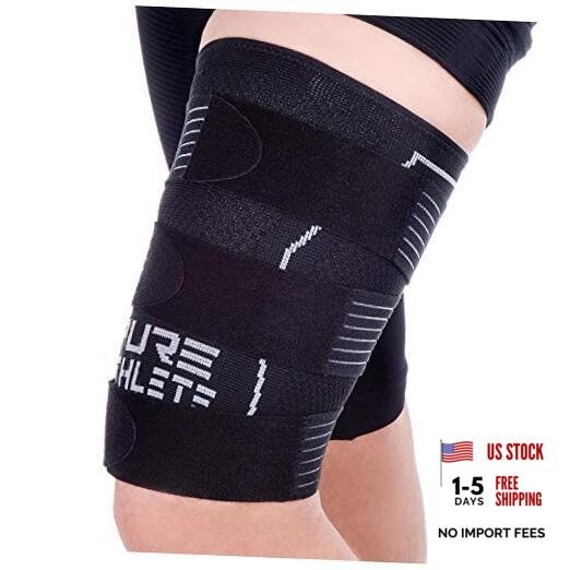 Thigh Compression Sleeve – Adjustable Straps Quad Wrap Support Medium 1 Black