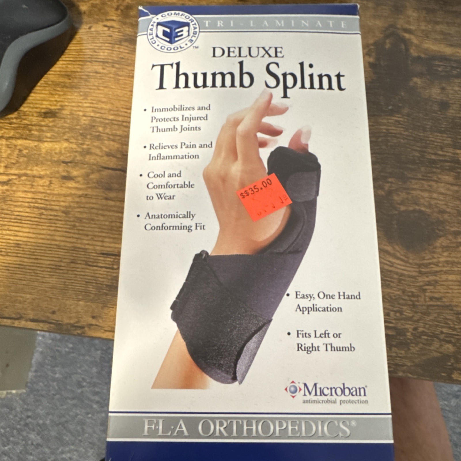 FLA Orthopedics Deluxe Thumb Splint Tri-Laminate Microban Universal Black