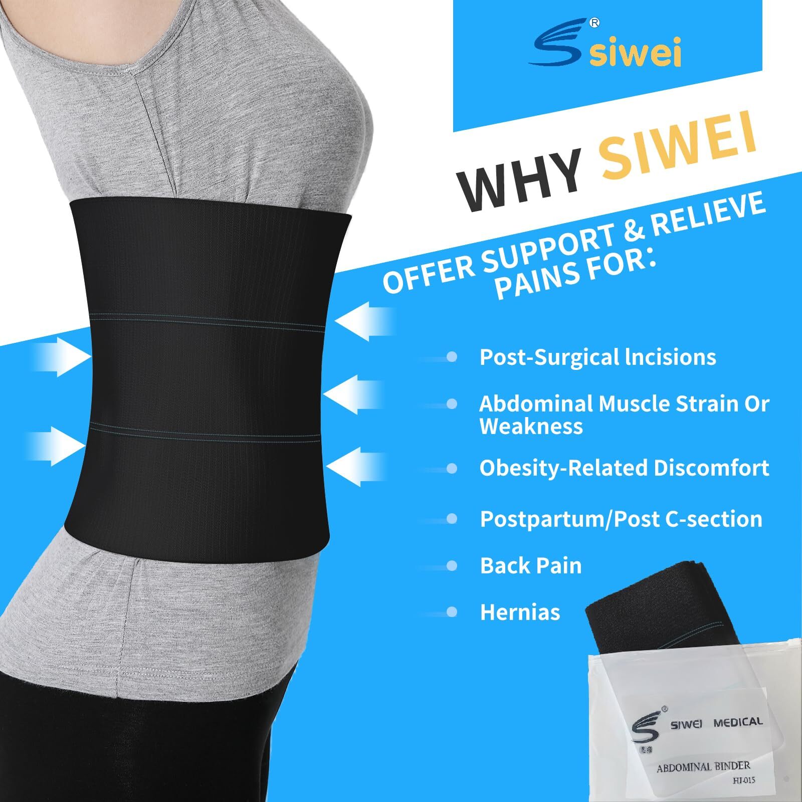 Abdominal Binder Post Surgery – Elastic Waist Band for Stomach Support & Comp…