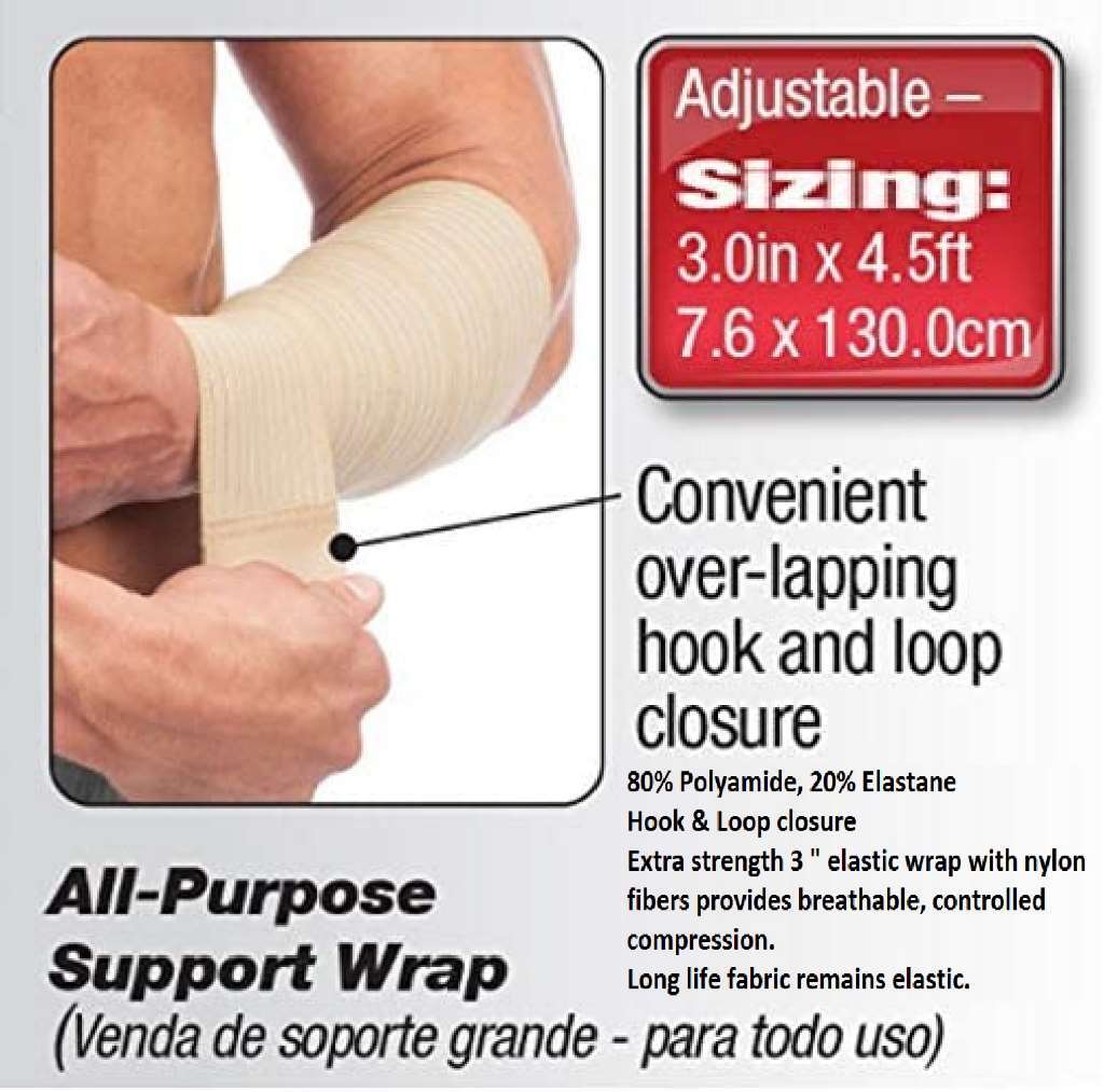 MLR Sport Care Elasticated Wonder Wrap 3 ” x 4.6 ft Beige Small/Medium Provides