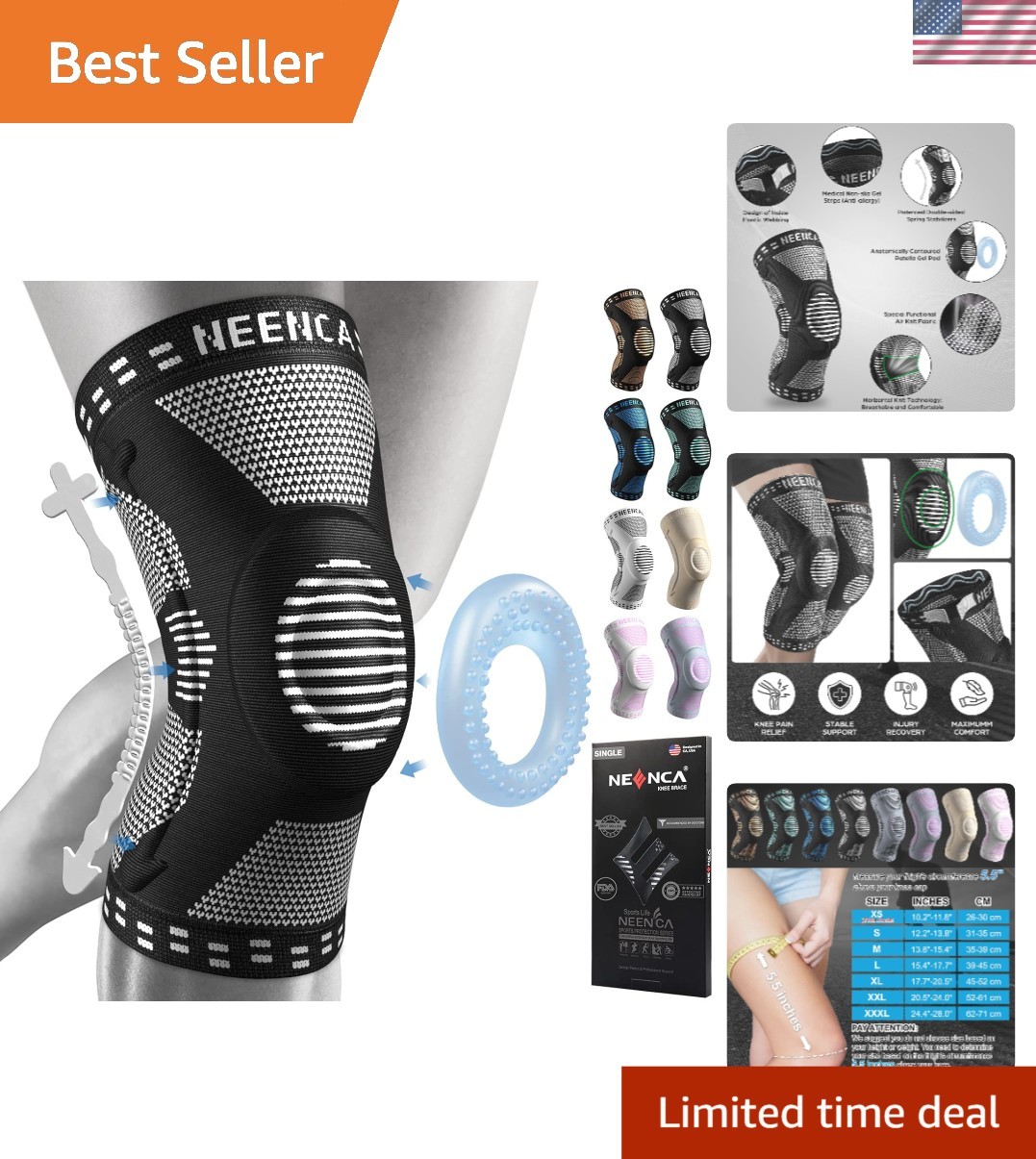 Knee Brace Pain Relief Support Sleeve with Patella Pad Side Stabilizers Compr…