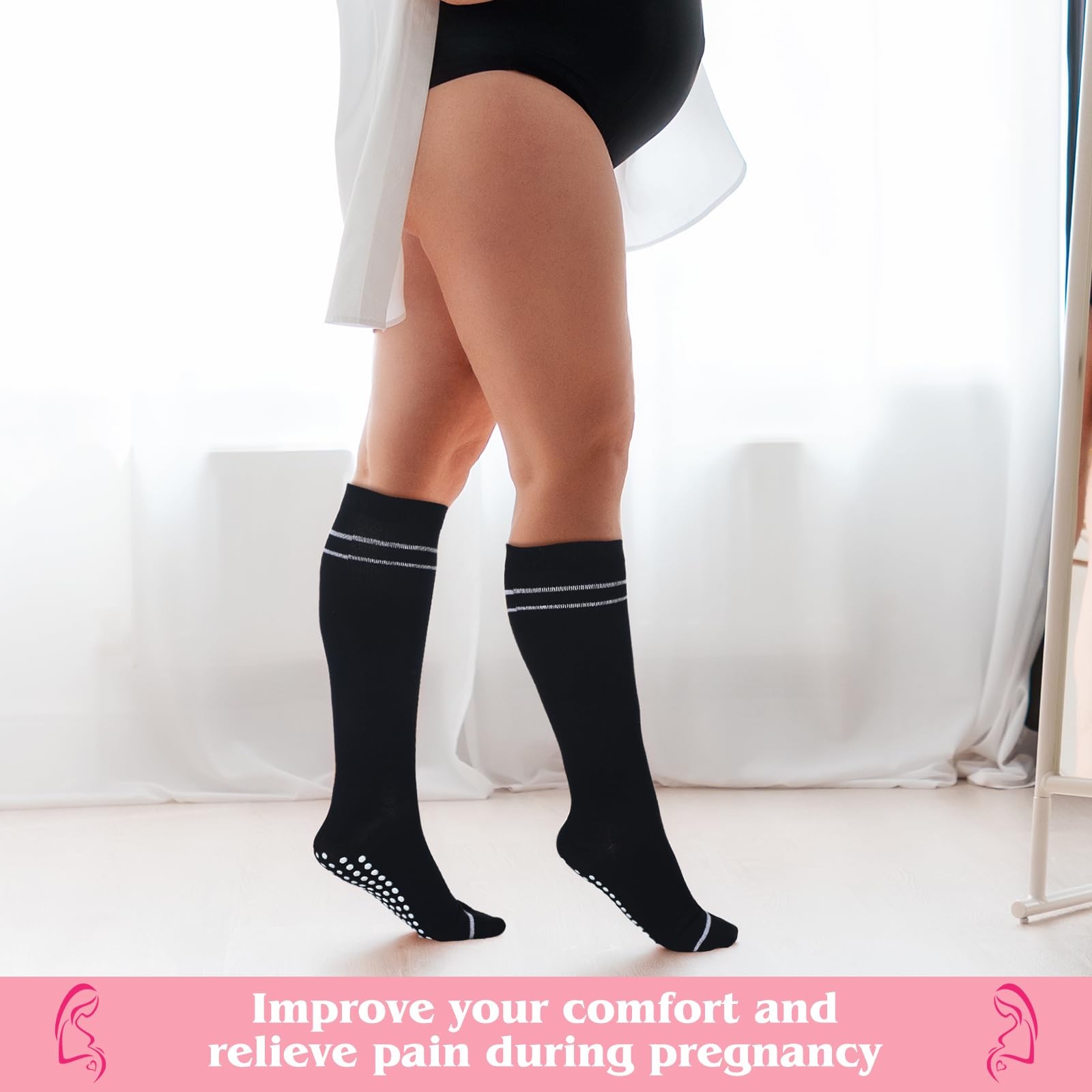 Funnysoft 6 Pair Pregnancy Compression Socks uniform size, Pink, Gray, Black