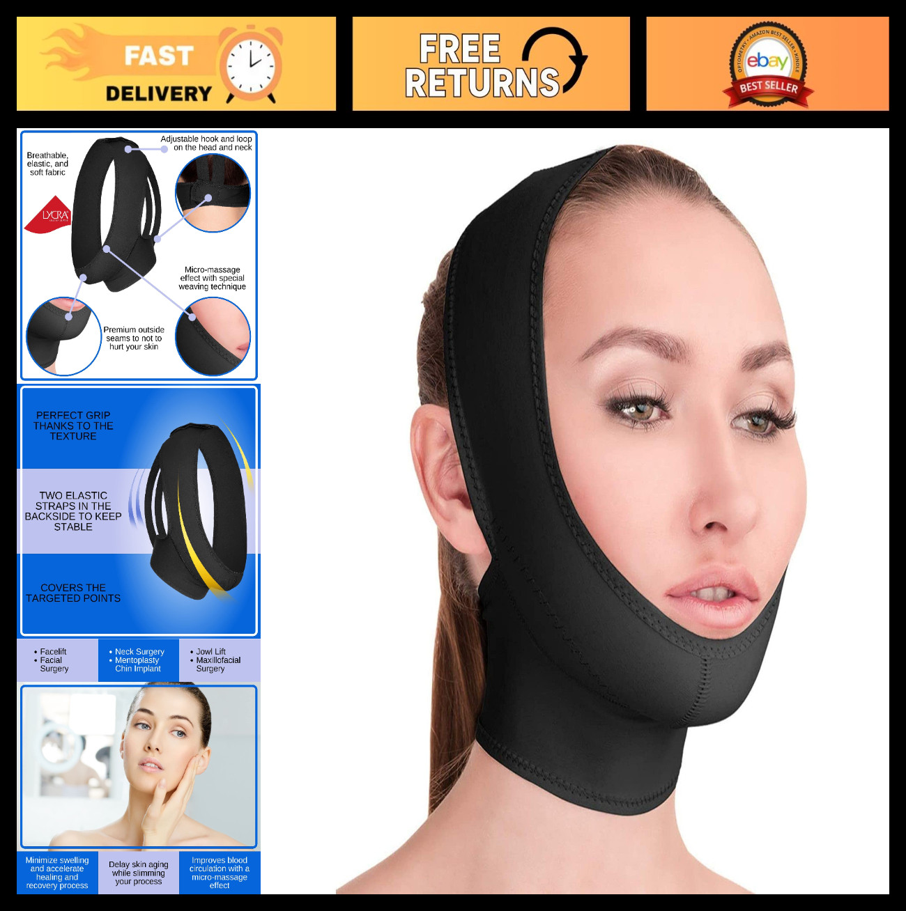 Post-Surgical Chin Strap Bandage for Women – Neck & Chin Compression Wrap, Face