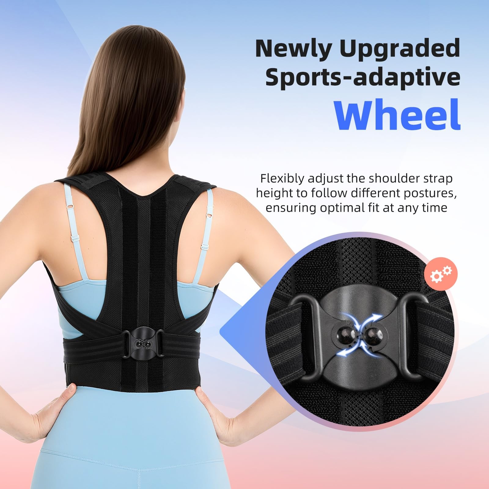 babaka Posture Corrector for Women and Men, Adjustable Full Back Small, Black
